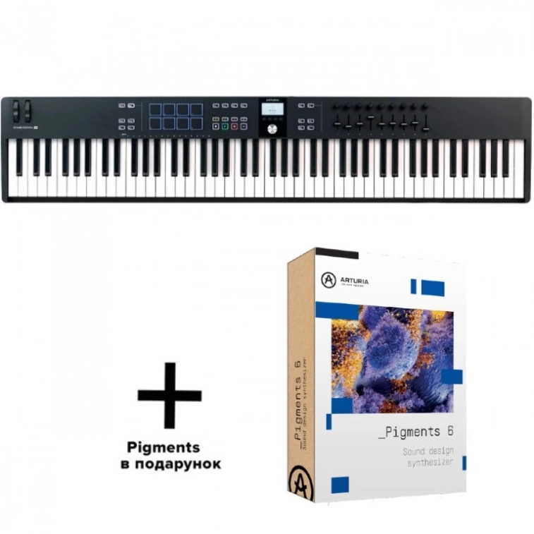 Фото №1 Midi-клавіатура Arturia KeyLab Essential 88 mk3 Black + Arturia Pigments 6 Фото №1 Midi-клавіатура Arturia KeyLab Essential 88 mk3 Black + Arturia Pigments 6