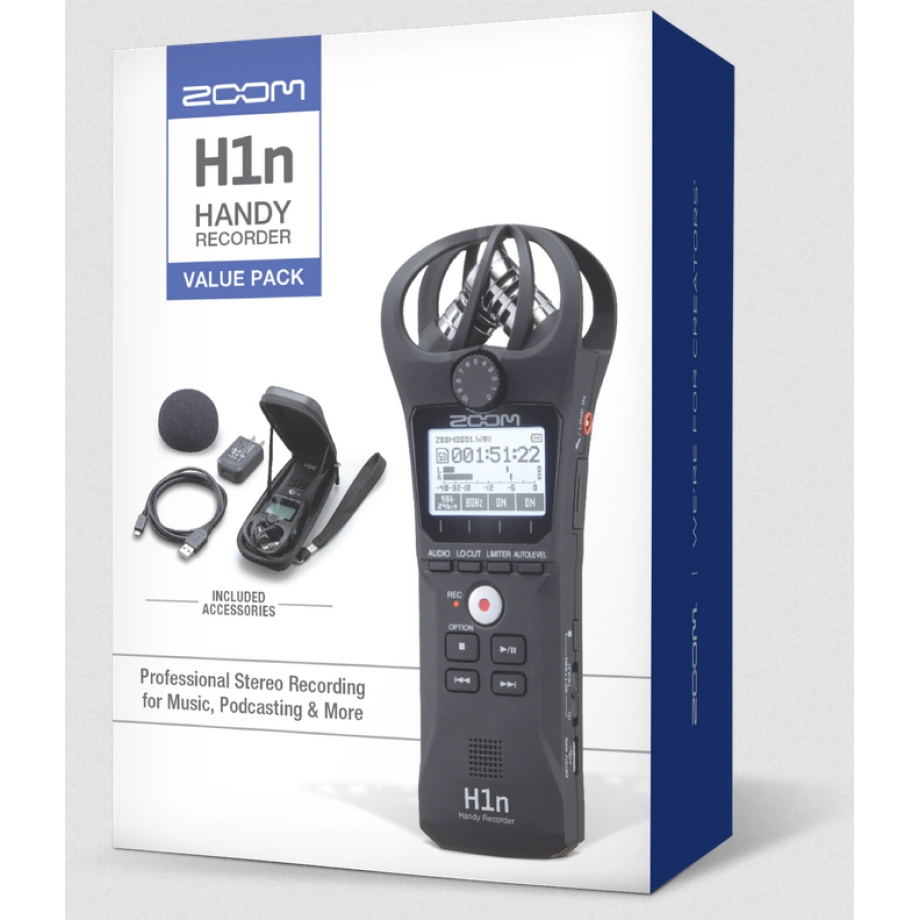 Zoom H1n Value pack sdカードと電池付き Купить рекордер, аудиоконвертор Zoom H1n-VP в интернет-магазине