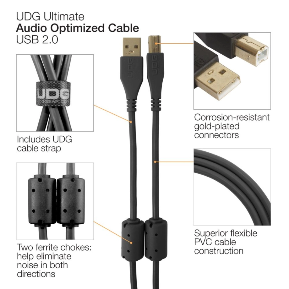 Фото №4 Коммутация UDG Ultimate Audio Cable USB 2.0 A-B Black Angled 1m