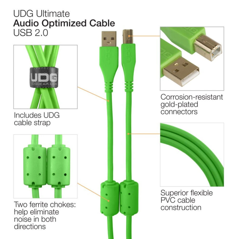 Фото №4 Коммутация UDG Ultimate Audio Cable USB 2.0 A-B Green Straight 2m