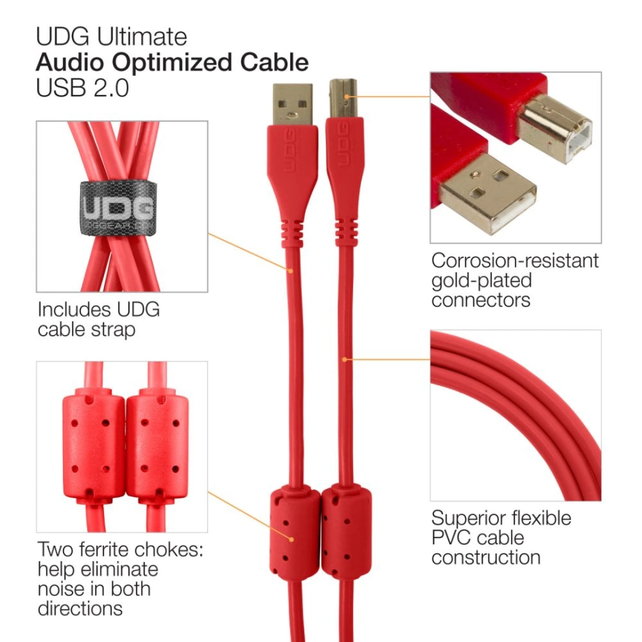Фото №4 Коммутация UDG Ultimate Audio Cable USB 2.0 A-B Red Straight 1m