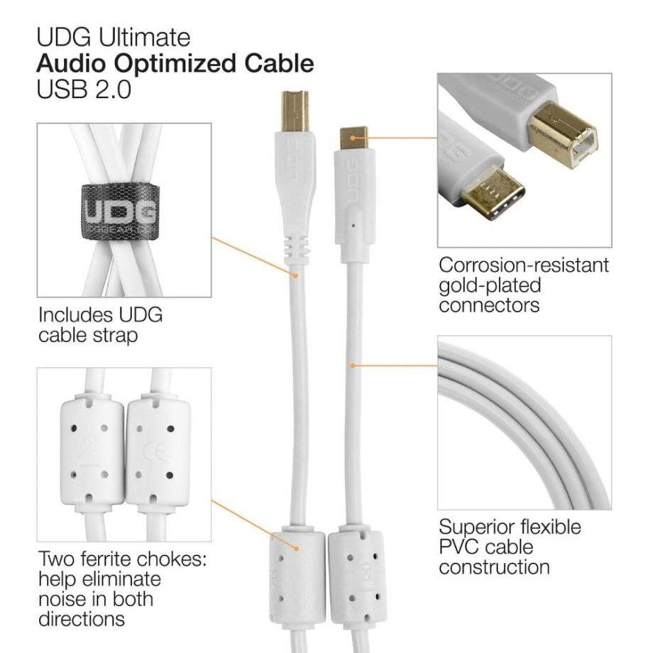 Фото №4 Коммутация UDG Ultimate Audio Cable USB 2.0 C-B White Straight 1.5 m